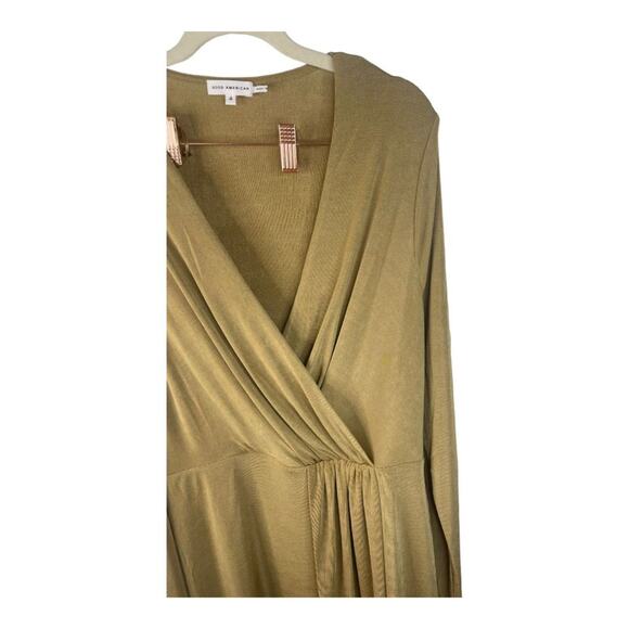 Good American Shimmer Faux Wrap Dress Long Sleeve Side Slit Metallic Gold Sz XL - Picture 5 of 12